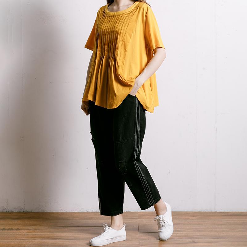 Comfortable Solid Color Pleated Summer T-Shirt