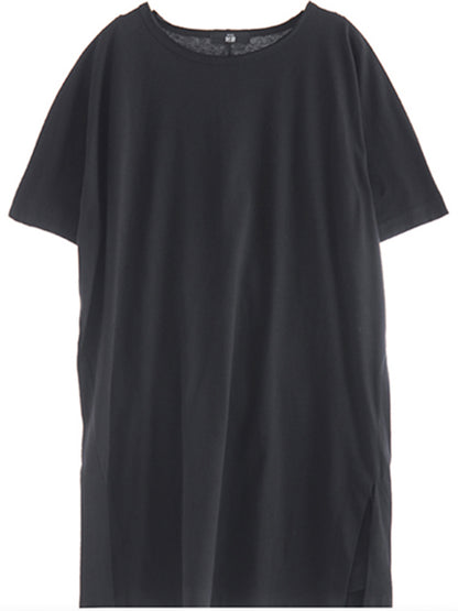 Simple Casual Loose 5 Colors Split-Side Round-Neck Short Sleeves T-Shirt Tops