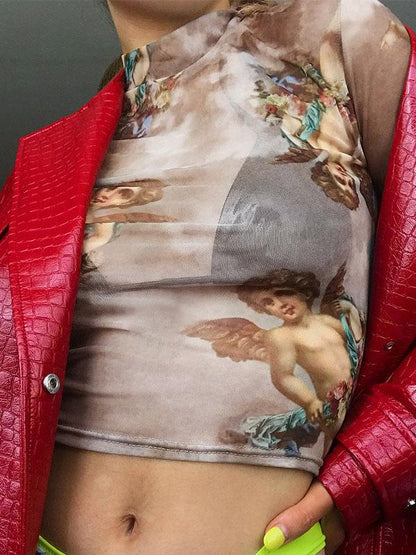 Sports Printed Gauze Crop T-shirt
