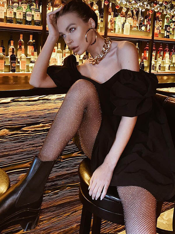 Stylish Split-Joint Pleated Puff Sleeves A-Line Mini Dress