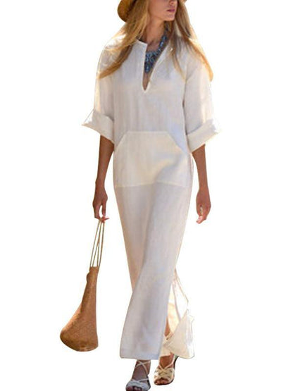 Simple Loose V-neck Split-side Maxi Dress