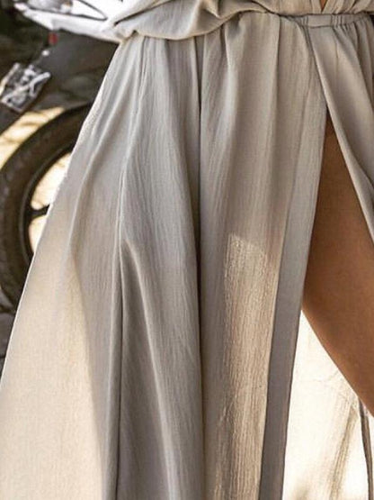 Deep V-neck Maxi Shirtdress