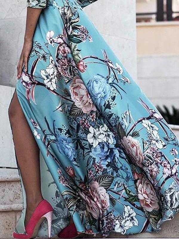 Pretty Bohemia Floral V Neck Backless Maxi Dress