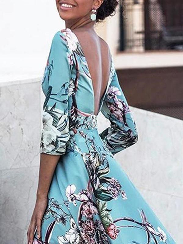 Pretty Bohemia Floral V Neck Backless Maxi Dress