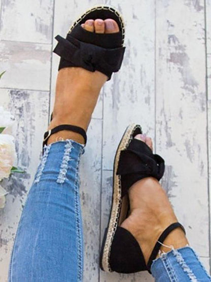 Solid Color Bowknot Low-heel Shoes