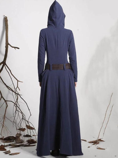 Hooded Long Sleeves Belted Maxi Dress
