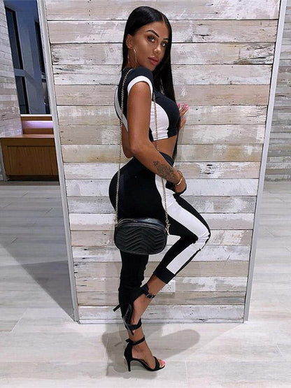 Two Tone Cropped Tee And Leggings Yoga Suits