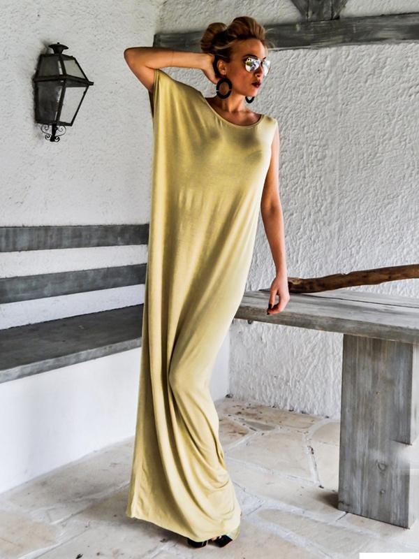 Simple Asymmetric Round-neck Maxi Dress