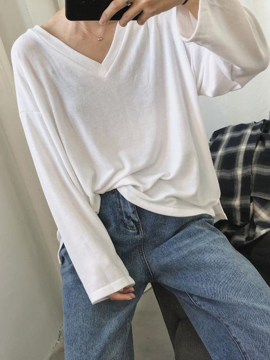 Pure Color V-neck Primer Shirt