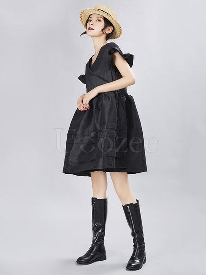 Retro Designed French Lace Sleeves A-line Mini Dress