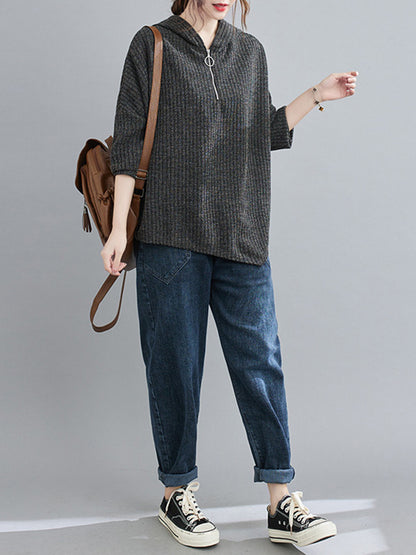 Urban Solid Color Knitting Batwing Sleeves Hoodies Top