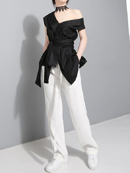 Bow-embellished Bandage Asymmetric Blouse