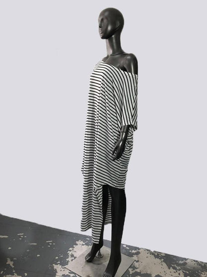 Loose Simple Striped Split-side Long Dress