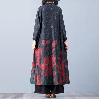 Buykud Floral Printed Casual Retro Soft Silky Dress