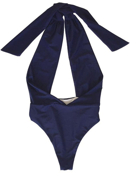 Solid Bandage Halter-neck One-piece Swimwear