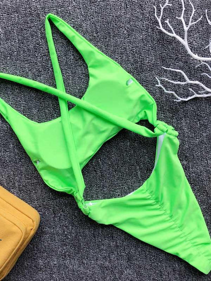 Backless Plain One-piece Swimsuit