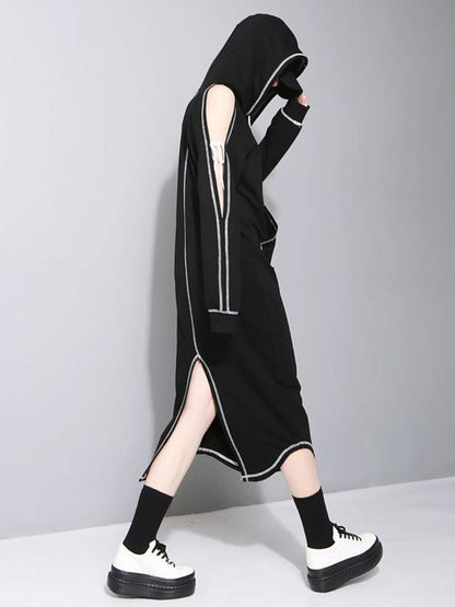 Cold shoulder Drawstring Split-back Sweatshirt Midi Dress