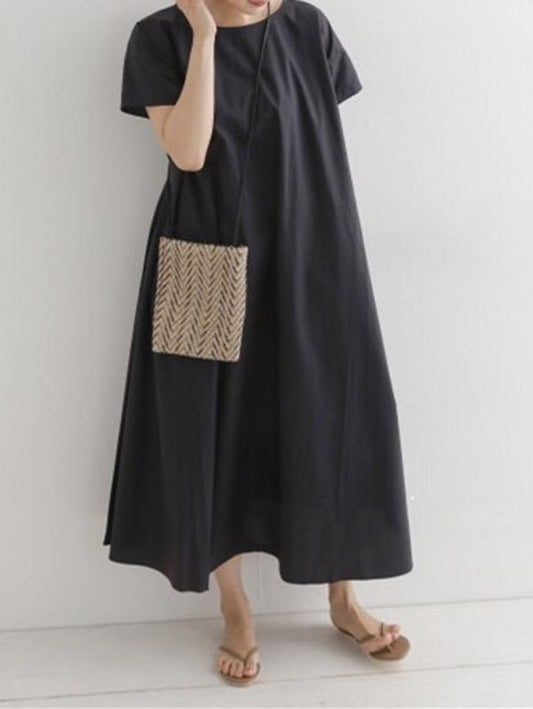 Loose A-line Pure Color Long Dress