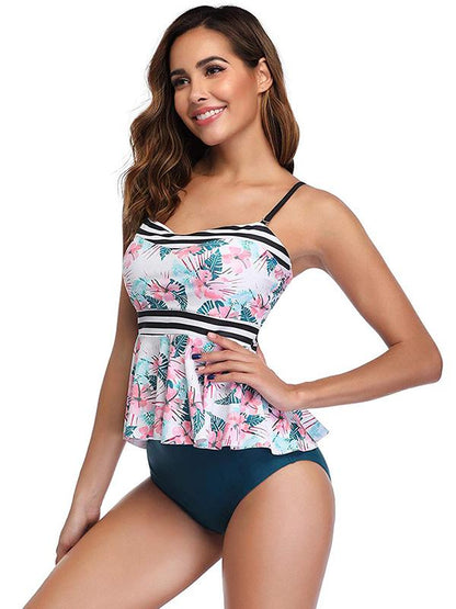 Flower Printed Bandeau Tankini Swimsuit