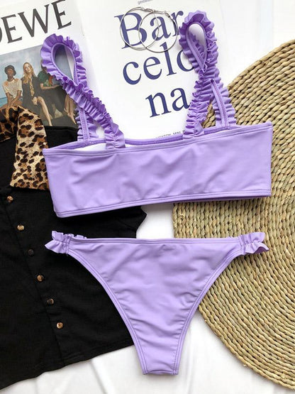 Ruffled Split-Joint Bandeau Split Bikini Swimsuit