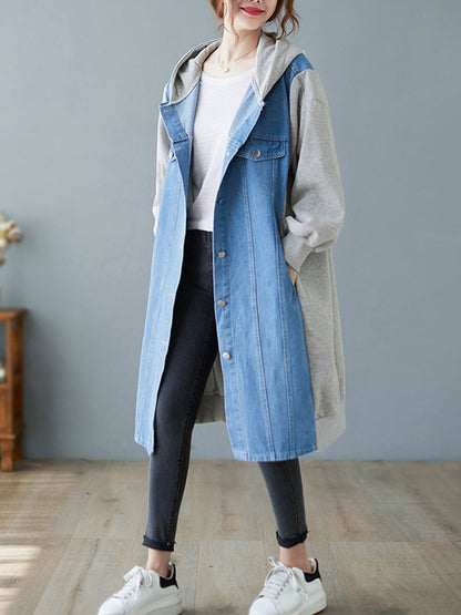 Casual Cotton Denim Split-Joint Hooded Outerwear