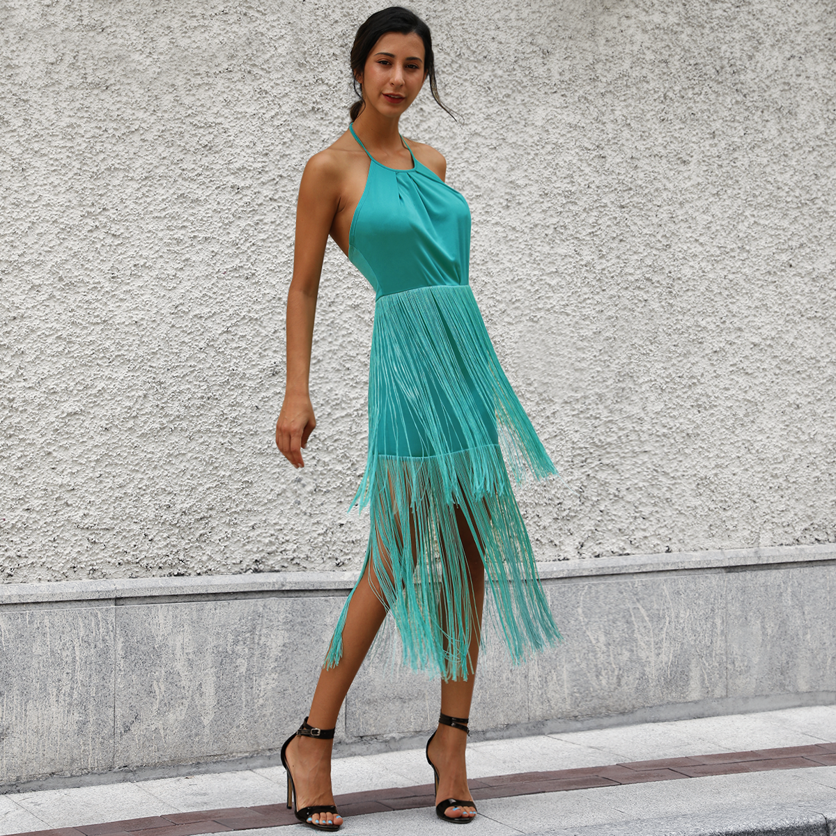 Zipper Backless Tassel Ethnic Style Clothing Dress