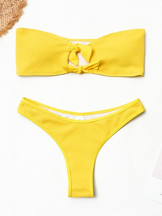 Solid Yellow Bandeau Bikinis Swimwear