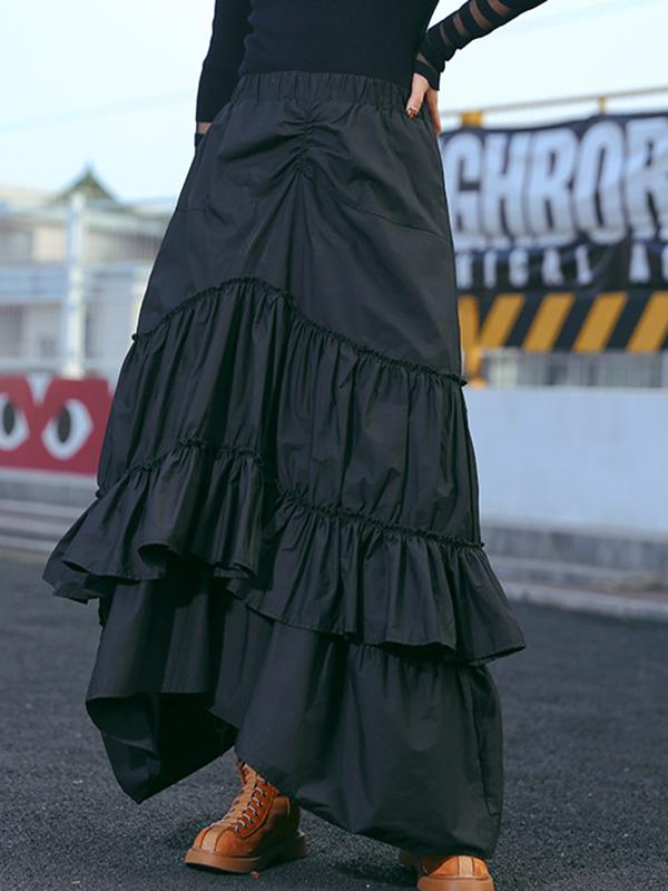 Loose Black Cropped Mermaid Tiered/Layeres Skirt