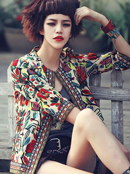 Fashion Inwrought 3/4 Sleeve Round Neck Outwears Tops