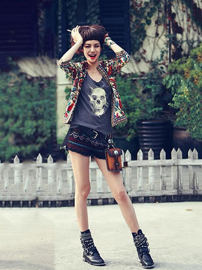 Fashion Inwrought 3/4 Sleeve Round Neck Outwears Tops