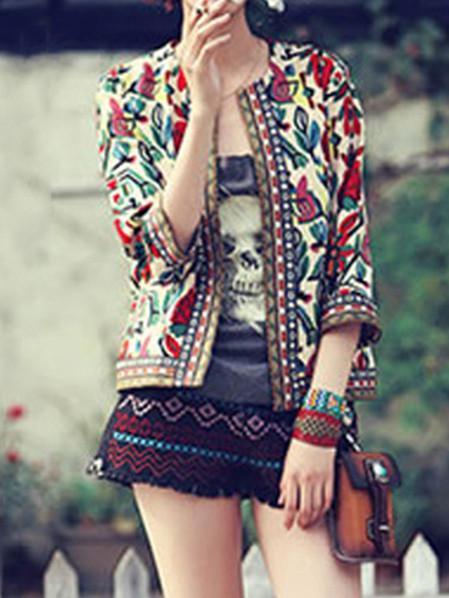 Fashion Inwrought 3/4 Sleeve Round Neck Outwears Tops