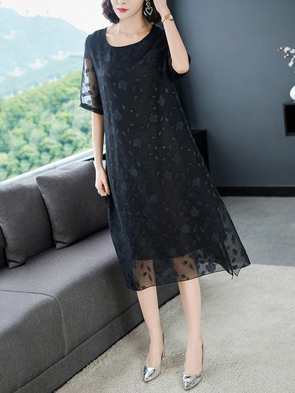 Chiffon Loose Tiered  Solid Dress