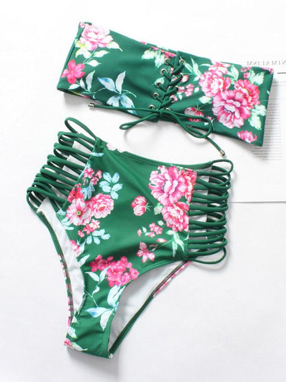 Floral Printed Bandage Bikinis Swimwear