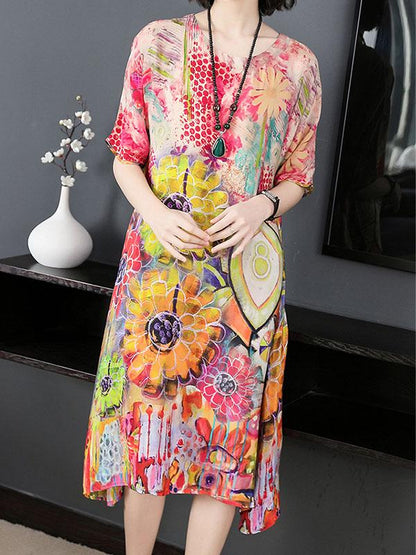 Casual Colorful Printed Midi Dress