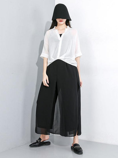 Chiffon False-Two Wide Leg Pants