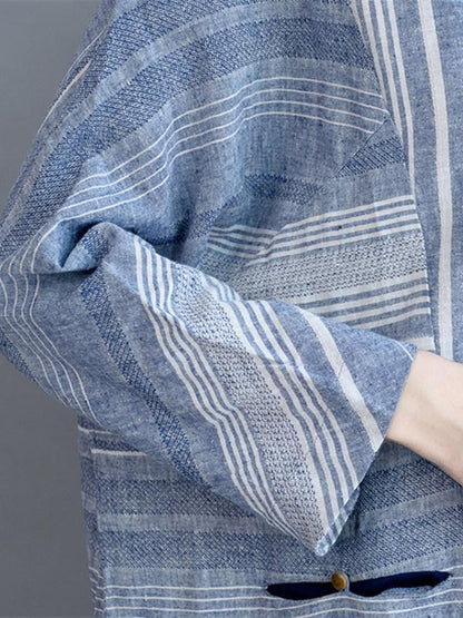 Original Classical Loosen Long Dress with Stripes in Blue Color