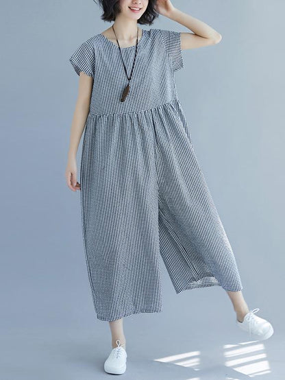 Loose Empire V-neck Plaid Jumpsuit