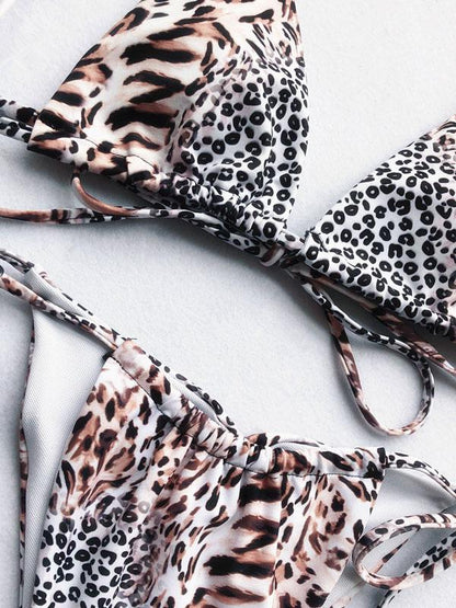 Leopard Lace-up Scrunch Bikini Set