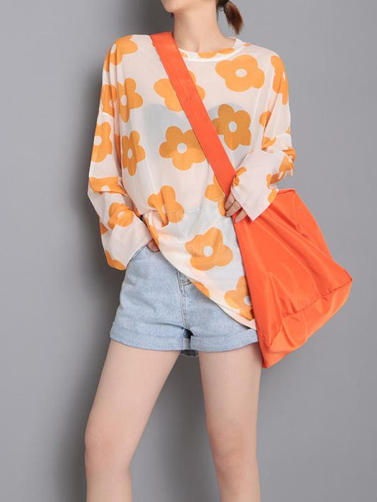 Loose Flower Printed Sunscreen T-shirt