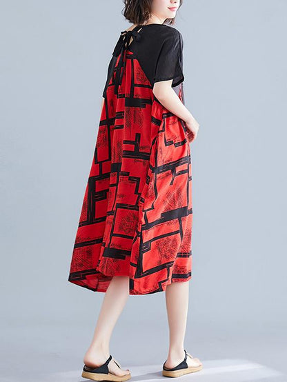 Cotton Linen Printed  V-neck Dress