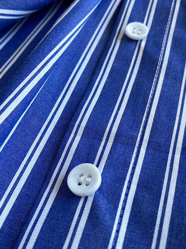 Chic Simple Striped Buttoned Split-Joint With Pocket Lapel Collar Long Sleeves Blouse