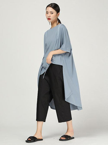 Retro Irregular Cotton Long T-shirt