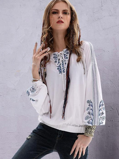 Embroidered Puff Sleeves Blouses&Shirts tops