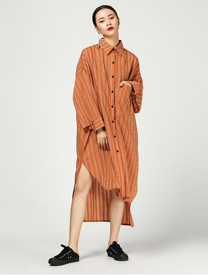 Casual Cutting Sleeve Stripped Shirt Dress