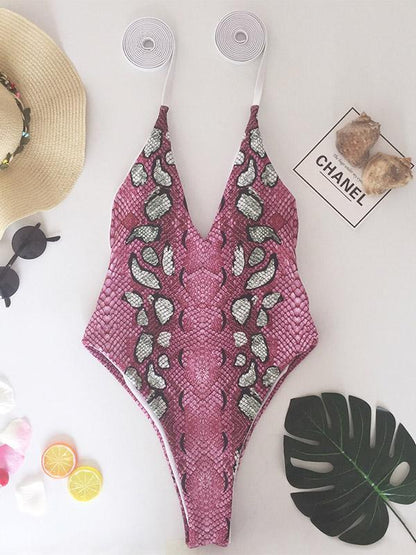 Sexy Snake Skin Bandage One Piece Swimwear