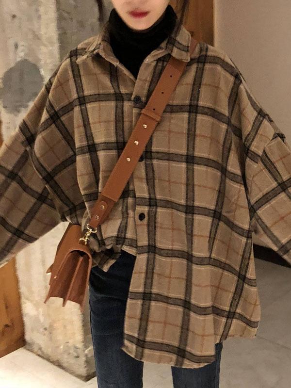 Fashion Loose Vintage Plaid Blouse Top
