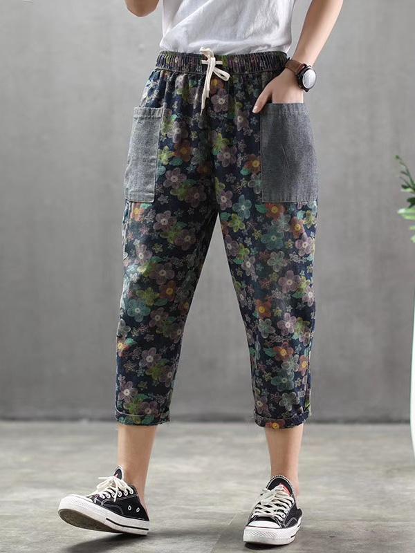 Vintage Loose Printed Jeans Harem Pants
