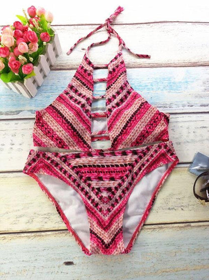 Sexy Red Halterneck Two-Pieces Bikini Swimwear