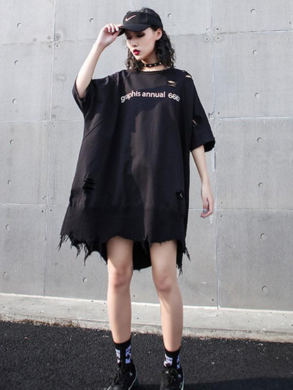 Oversize Shredded Long T-Shirt