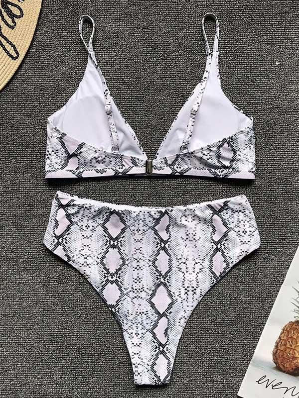 Snakeskin Printed High Waist Bikini Swimsuit